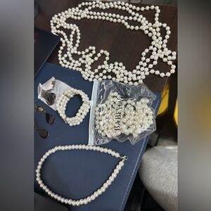 Lot of Long Pearl Necklace Faux Pearls Beaded 1920s Gatsby Costume Jewelry